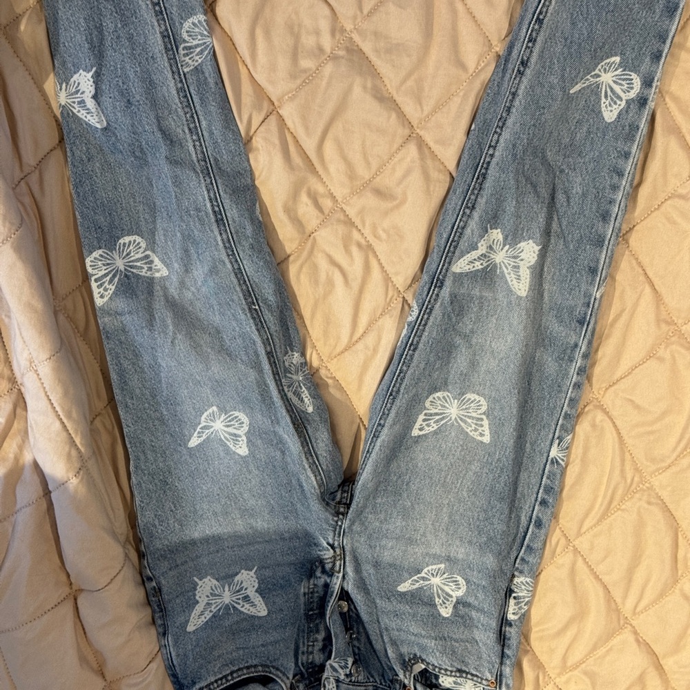 PacSun Blue Skinny Jeans with Butterfly Print